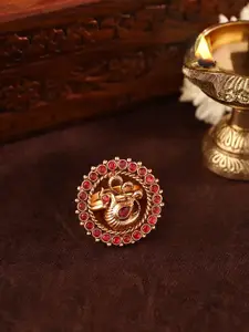 Priyaasi Gold-Plated Ruby Stone-Studded Finger Ring