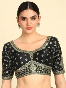 Soch Black Embroidered Sequined Saree Blouse