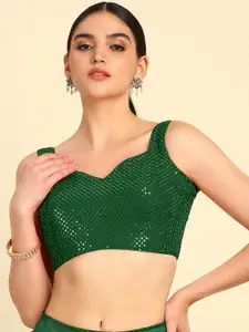 Soch Green Embellished Sweetheart Neck Saree Blouse