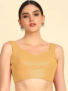 Soch Embellished Sweetheart Neck Sequined Georgette Saree Blouse