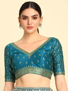 Soch Embroidered U-Neck Short Sleeve Saree Blouse