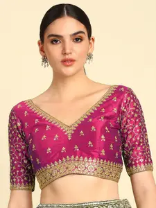 Soch Pink Embroidered Saree Blouse