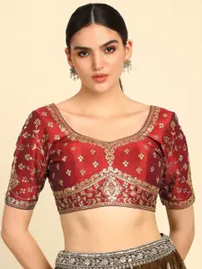 Soch Red Embroidered Sequined Saree Blouse