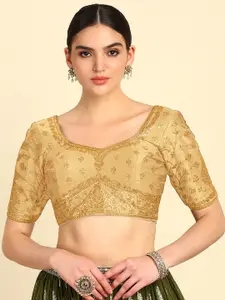 Soch Gold Toned Embroidered Saree Blouse With Sequin Work