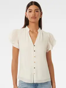 Forever New Mandarin Collar Puff Sleeve Shirt Style Top