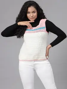 Velvery Open Knit Self Design Sweater Vest