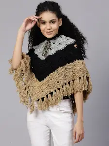 Velvery Women Quirky Poncho with Fringed Detail