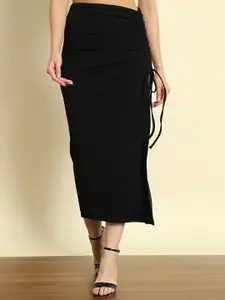 Trend Arrest Straight Drawstring Side Slit Midi Skirt