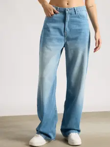 FREAKINS Women Straight Fit High-Rise Heavy Fade Cotton Jeans