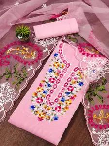 Peachmode Floral Embroidered Thread Work Unstitched Dress Material