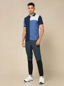 Technosport Men Colourblocked Polo Collar Moisture Wicking Pockets Slim Fit T-shirt