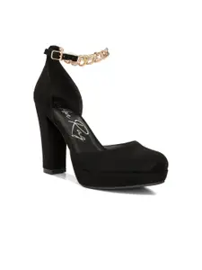 London Rag Suede Party Block Pumps with Buckles