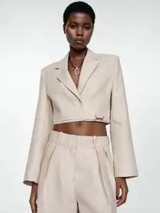 MANGO Notched Lapel Collar Layered Detail Crop Blazer