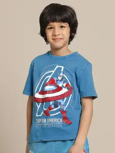 Kids Ville Boys Captain America Printed Pure Cotton Round Neck Tshirt