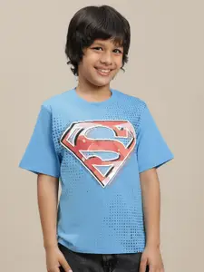 Kids Ville Boys Superman Printed Pure Cotton Round Neck Tshirt
