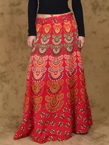 Exotic India Printed Pure Cotton Wrap Maxi Skirts