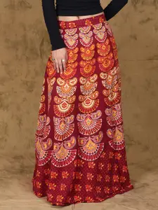 Exotic India Printed Pure Cotton Wrap Maxi Skirts