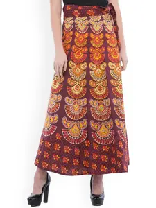 Exotic India Printed Pure Cotton Wrap Maxi Skirts