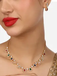 Zaveri Pearls Gold-Plated Cubic Zirconia Necklace and Earrings