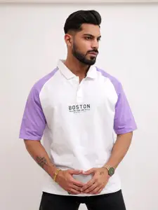 Maniac Men Typography Polo Collar Raw Edge T-shirt