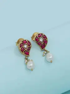 Unniyarcha 92.5 Silver Gold-Plated Artificial Stones-Studded Drop Earrings