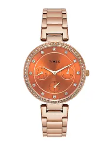 Timex Women Brass Embellished Dial & Stainless Steel Bracelet Style Straps Analogue Watch TWEL18701