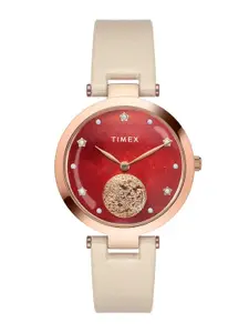 Timex Women Brass Embellished Dial & Leather Straps Analogue Watch TWEL19201