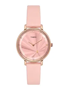 Timex Women Mother of Pearl Dial & Leather Straps Analogue Watch TWEL19100