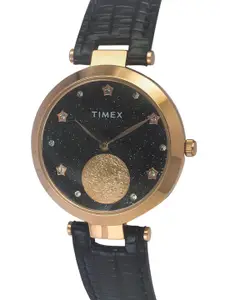 Timex Women Brass Embellished Dial & Leather Straps Analogue Watch TWEL19203