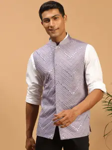 VASTRAMAY Mirror Work Woven Nehru Jacket