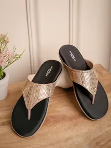 Shezone Women Embellished T-Strap Flats