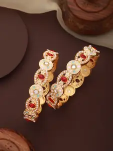 Jazz and Sizzle Set Of 2 24KT Gold-Plated Stones & Pearls-Studded Bangles
