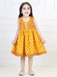 Sangria Girls Yellow Floral Printed Cotton A-Line Dress