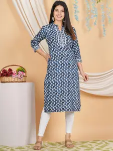 KALINI Women Floral Printed Flared Sleeves Thread Work Floral Kurta