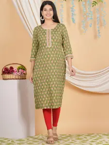 KALINI Floral Printed Round Neck Straight Kurta