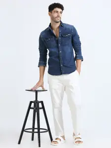 FLY 69 Men Premium Slim Fit Faded Opaque Faded Casual Shirt