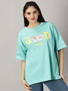THE HOLLANDER Typography Printed Drop-Shoulder Sleeves Pure Cotton Oversized T-shirt