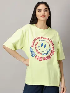 THE HOLLANDER Typography Printed Drop-Shoulder Sleeves Pure Cotton Oversized T-shirt