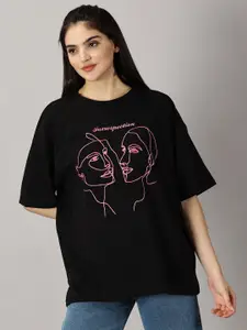 THE HOLLANDER Graphic Printed Drop-Shoulder Sleeves Pure Cotton Oversized T-shirt