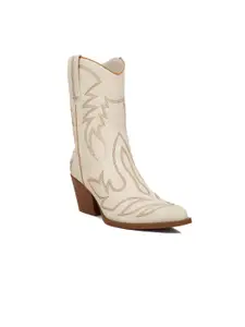 London Rag Women Embroidered Round Toe Block Heeled Cowgirl Boots