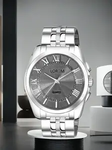 LOREM Men Textured Dial & Stainless Steel Bracelet Style Straps Analogue Watch LR128-A