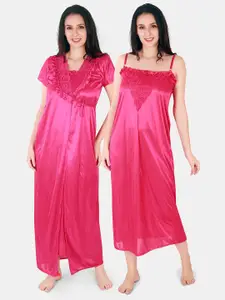 Be You Floral Lace Shoulder Straps Satin Maxi Nightdress With Robe