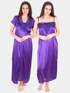 Be You Floral Lace Shoulder Straps Satin Maxi Nightdress With Robe