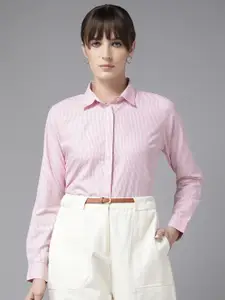 English Navy Pinstripes Striped Wrinkle Free Formal Shirt