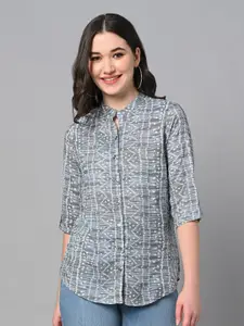 KALINI Print Mandarin Collar Shirt Style Top