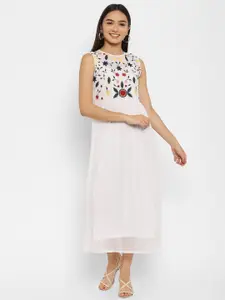 HOUSE OF KKARMA Floral Tie-Up Neck Georgette Fit & Flare Midi Dress