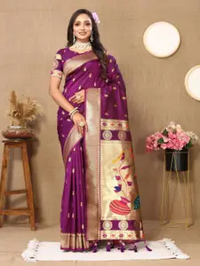 PATIALAPICKS Ethnic Motifs Woven Design Zari Pure Silk Paithani Saree