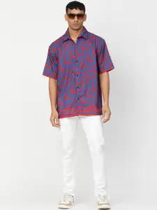 HEMSTERS Comfort Abstract Printed Spread Collar Relaxed Fit Cotton Casual Shirt