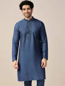KISAH Geometric Embroidered Mirror Work Straight Kurta