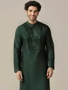 KISAH Mandarin Collar Embellished Straight Kurta